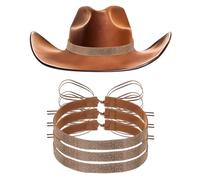 sourcing map 4 PCS Rhinestone Hat Band Cowboy Hat Bands Adjustable Western Accessories for Women Men Caps (Brown)