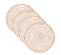 sourcing map 4 Pcs Round Woven Placemats, 7 Inch Braided Washable Placemat Heat Resistant Decorative Place Mat for Kitchen Dining Table Countertop, Beige