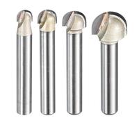 sourcing map 4 pcs Router Bit Core Box 1/2 Shank 5/16, 3/8, 1/4, 1/2 Inch Cutting Dia Round Nose Router Bit 1 Flutes Tungsten steel Cove Box Cutter