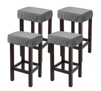 sourcing map 4 Pcs Seat Covers for Dining Chairs, Bar Stool Covers Stretch Chair Seat Protector Waterproof Saddle Stools Slipcover with Elastic Band for Kitchen Bar, PU Leather Charcoal