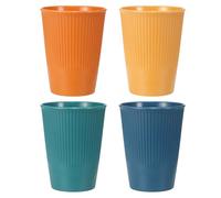 sourcing map 4 Pcs Simple Toothbrush Cup, 3.3 x 3.3 x 4.2" Dishwasher Safe Bathroom Tumbler Reusable Plastic Cup Set for Storing Toothpaste Combs, Dark Blue/Dark Green/Orange/Yellow