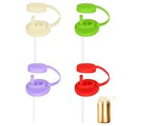 sourcing map 4 Pcs Soda Can Lids with Straw Silicone Spill-Proof & Airtight Seal Energy Drink Can Covers Reusable for Standard Size Beer Beverage Juice Seltzer, Red/Green/Beige/Purple