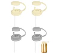 sourcing map 4 Pcs Soda Can Lids with Straw Silicone Spill-Proof & Airtight Seal Energy Drink Can Covers Reusable for Standard Size Beer Beverage Juice Seltzer, Beige/Light Gray