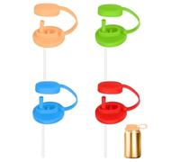 sourcing map 4 Pcs Soda Can Lids with Straw Silicone Spill-Proof & Airtight Seal Energy Drink Can Covers Reusable for Standard Size Beer Beverage Juice Seltzer, Red/Green/Orange/Sky Blue