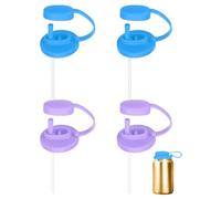 sourcing map 4 Pcs Soda Can Lids with Straw Silicone Spill-Proof & Airtight Seal Energy Drink Can Covers Reusable for Standard Size Beer Beverage Juice Seltzer, Sky Blue/Purple
