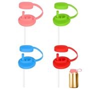 sourcing map 4 Pcs Soda Can Lids with Straw Silicone Spill-Proof & Airtight Seal Energy Drink Can Covers Reusable for Standard Size Beer Beverage Juice Seltzer, Red/Sky Blue/Green/Light Pink