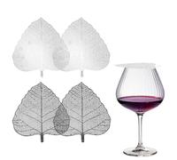 sourcing map 4 Pcs Stainless Steel Drink Covers, Leaf Shape Wine Glass Covers, Outdoor Wine Glass Lid for Drinks, Coffee, Tea, Beer, Silver/Black