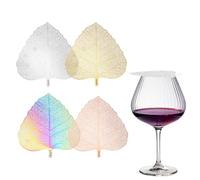sourcing map 4 Pcs Stainless Steel Drink Covers, Leaf Shape Wine Glass Covers, Outdoor Wine Glass Lid for Drinks, Coffee, Tea, Beer, Colorful/Gold/Rose Gold/Silver