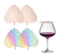 sourcing map 4 Pcs Stainless Steel Drink Covers, Leaf Shape Wine Glass Covers, Outdoor Wine Glass Lid for Drinks, Coffee, Tea, Beer, Colorful/Rose Gold