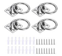 sourcing map 4 Pcs Stainless Steel Pad Eye Plate, 0.24" M6 Heavy Duty Marine Hardware Hooks Diamond with Screws for Ceiling Hanging Hammock Swing Chair Yoga Trapeze, Silver Tone Square Shape