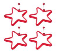 sourcing map 4 Pcs Star Egg Rings, Silicone Egg Pancake Rings Set Kitchen Accessories Reusable Suitable for Home Camping Cooking Decorating Baked Goods, Red
