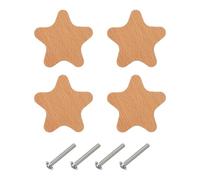 sourcing map 4 Pcs Star Shape Wooden Knobs, Single Hole Wooden Cabinet Knobs with Screws for Nursery Furniture Cupboard Closet Door Dresser Drawers