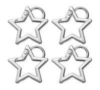 sourcing map 4 Pcs Star Shaped Spring Keychain Clip Metal 1.6 Inch Snap Hook with Ear Trigger Key Holder Clips for Keychains Bags Purse Handbags Wallet DIY Crafts, Silver