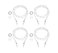 sourcing map 4 Pcs Stylish Eyeglasses Chain for Woman, Glass Bead Mask Lanyard Chain Fashion Sunglasses Strap Holder Necklace with Anti-Slip Silicone Loops/Buckle, White/Sliver