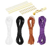 sourcing map 4 Pcs Suede Cord, 5.5 Yards Flat Faux Leather Cord Soft Durable Leather String with Gold Closed-Mouth Ring Rope Clip Lobster Clasps for Art Crafts, Black/Violet/Orange Red/White