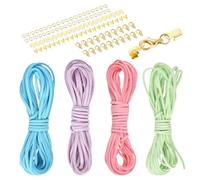 sourcing map 4 Pcs Suede Cord, 5.5 Yards Flat Faux Leather Cord Soft Durable Leather String with Gold Closed-Mouth Ring Rope Clip Lobster Clasps for Art Crafts, Pink/Blue/Purple/Green
