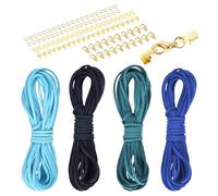sourcing map 4 Pcs Suede Cord, 5.5 Yards Flat Faux Leather Cord Soft Durable Leather String with Gold Closed-Mouth Ring Rope Clip Lobster Clasps for Art Crafts, Blue Series