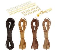 sourcing map 4 Pcs Suede Cord, 5.5 Yards Flat Faux Leather Cord Soft Durable Leather String with Gold Closed-Mouth Ring Rope Clip Lobster Clasps for Art Crafts, Coffee Series