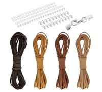 sourcing map 4 Pcs Suede Cord, 5.5 Yards Flat Faux Leather Cord Soft Durable Leather String with Silver Closed-Mouth Ring Rope Clip Lobster Clasps for Art Craft, Coffee Series