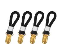 sourcing map 4 Pcs Tea Towel Clips with Cotton Loop for Hanging, 3.5 Inch Metal Towel Hooks Multipurpose Cloth Hangers for Home Kitchen Bathroom, Black