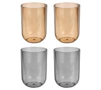 sourcing map 4 Pcs Toothbrush Glasses, 2.6 x 2.6 x 3.9" Bathroom Tumbler Plastic Cup Reusable for Bathroom Brushing Teeth Rinsing Mouth Practical Gift, Black/Light Brown(Round)