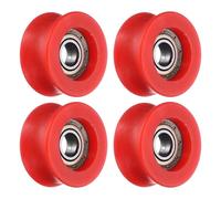 sourcing map 4 Pcs U Type Groove Plastic Guide Bearing 6x23.3x11.2mm, U Type Pulley Roller Wheel Bearing Roller Wheels, (Red)