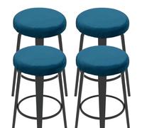 sourcing map 4 Pcs Velvet Bar Stool Covers, 14-18 Inch Round Bar Stool Cushions with Elastic Band Stretch Chair Seat Cover Washable Slipcovers for Round Stool Chair, Blue