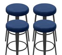 sourcing map 4 Pcs Velvet Bar Stool Covers, 14-18 Inch Round Bar Stool Cushions with Elastic Band Stretch Chair Seat Cover Washable Slipcovers for Round Stool Chair, Navy Blue