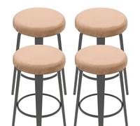 sourcing map 4 Pcs Velvet Bar Stool Covers, 14-18 Inch Round Bar Stool Cushions with Elastic Band Stretch Chair Seat Cover Washable Slipcovers for Round Stool Chair, Khaki
