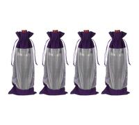 sourcing map 4 Pcs Wine Bottle Gift Bags with Drawstrings, Clear Velvet Wine Bags Reusable Liquor Bottle Covers for Wedding Birthday Party, Purple