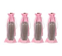 sourcing map 4 Pcs Wine Bottle Gift Bags with Drawstrings, Clear Velvet Wine Bags Reusable Liquor Bottle Covers for Wedding Birthday Party, Pink