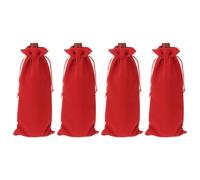 sourcing map 4 Pcs Wine Bottle Gift Bags with Drawstrings, Velvet Wine Bags Reusable Liquor Bottle Covers for Wedding Birthday Party, Red