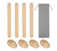 sourcing map 4 Pcs Wood Egg Shaker Wood Musical Eggs with 2 Pairs Drum Sticks Hand Percussion Shaker Wooden Hand Percussion Instrument for DIY Painting Music Learning Party (Wood Color)