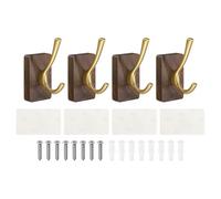 sourcing map 4 Pcs Wood Wall Self Adhesive Hooks Towel Hanger Bracket Heavy Duty Hook for Bedroom Kitchen Bathroom Coat Robe, Gold (Square)