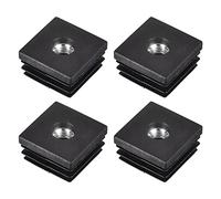 Sourcing Map 4-Piece Inserts for M8 Threaded Square Tubes, 1.18" OD, Black Plastic Plug Caster Inserts for Chair End Caps and Furniture Leg Plugs
