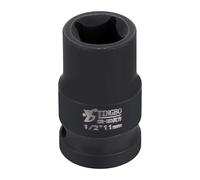sourcing map 4 Point Square Socket 1/2" Drive 11mm Metric Square Impact Socket 1.6" (40mm) Long 40CR Steel Phosphating Standard Wheel Sleeve Tool for Auto Repair Mechanical Home Use