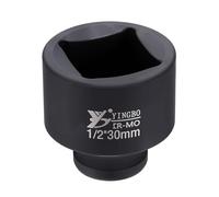 sourcing map 4 Point Square Socket 1/2" Drive 30mm Metric Square Impact Socket 2" (50mm) Long 40CR Steel Phosphating Standard Wheel Sleeve Tool for Auto Repair Mechanical Home Use