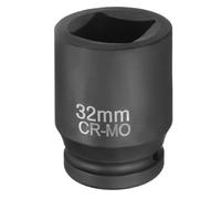 sourcing map 4 Point Square Socket 1" Drive 32mm Metric Square Impact Socket CR-MO Blackening Standard Wheel Sleeve Pneumatic Sleeve Tool for Auto Repair Mechanical Maintenance Home Use