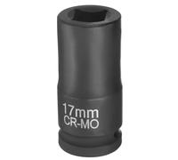 sourcing map 4 Point Square Socket 3/4" Drive 17mm Metric Square Impact Socket CR-MO Blackening Standard Wheel Sleeve Pneumatic Sleeve Tool for Auto Repair Mechanical Maintenance Home Use