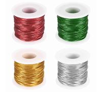 sourcing map 4 Roll 1mm Metallic Elastic Cords, Tinsel Elastic Stretch String Cord Thread Braiding Rope for Craft Making Gift Wrapping Ornaments, Gold Tone Silver Tone Red Green, 100m Total