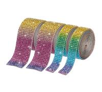 sourcing map 4 Roll 4 Yard 13.5/27mm Self Adhesive Crystal Rhinestone Diamond Ribbon for Arts & Crafts Project, Wedding Cakes, Birthday Decorations Rainbow