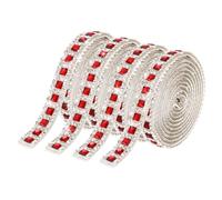 sourcing map 4 Roll Self Adhesive Rhinestone Ribbon, 1 Yard Crystal Rhinestone Strips, 0.8 cm Width Glass Bling Crystal Tape Stickers for Clothing DIY Crafts Party Decoration, Red