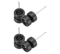 sourcing map 4 Set 1/64 Wheels and Tires Set, Real Riders Rims Includes Axles for RC Diecast Car DIY Model, 5-Star Black Rims
