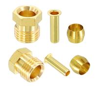 sourcing map 4 Set Fit for 6mm Tube Brass Compression Assortment Kit, Sleeve Ferrule & Nut Kit & Insert Tube Fittings for Water Oil Air Pipe