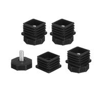 sourcing map 4 Set Leveling Feet, 35x35mm Plastic Adjustable Furniture Leg Leveling Rectangle Tube Insert Screw-in Glide Levelers Fit Hole 35mm for Table Chair Furniture, Black