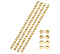 sourcing map 4 Sets Brass Fully Threaded Rod, M4x0.7mm Pitch Right Hand Threads Studs with Solid Brass Hex Nuts, 120mm/5" Long Threaded Screw Rods Fasteners for Anchors Bolts Hangers Clamps