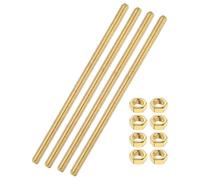 sourcing map 4 Sets Brass Fully Threaded Rod, M4x0.7mm Pitch Right Hand Threads Studs with Solid Brass Hex Nuts, 100mm/4" Long Threaded Screw Rods Fasteners for Anchors Bolts Hangers Clamps