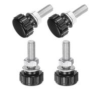 sourcing map 4 Sets Knurled Knobs Thumb Screws with Nuts Washers, Metric M6 x 20mm Male Thread 17mm Plastic Head, Zinc Plated Carbon Steel Stud Hand Knobs Clamping Thumbscrews Handles, Black