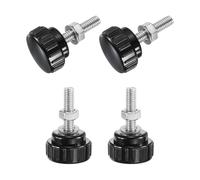 sourcing map 4 Sets Knurled Knobs Thumb Screws with Nuts Washers, Metric M6 x 25mm Male Thread 25mm Plastic Head, 304 Stainless Steel Stud Hand Knobs Clamping Thumbscrews Handles, Black