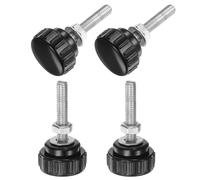 sourcing map 4 Sets Knurled Knobs Thumb Screws with Nuts Washers, Metric M6 x 30mm Male Thread 25mm Plastic Head, Zinc Plated Carbon Steel Stud Hand Knobs Clamping Thumbscrews Handles, Black